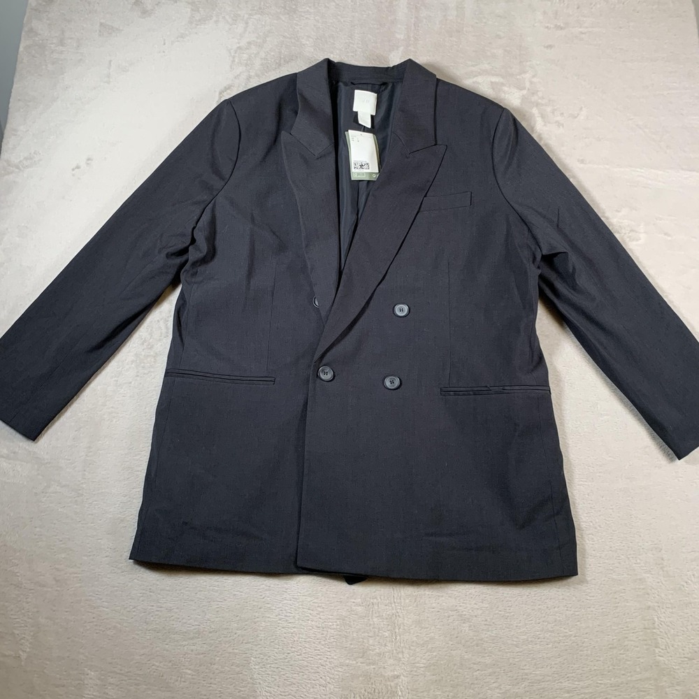 H&M Blazer Jacket Mens Large Double Breasted Recycled Polyester Formal Suit NEW